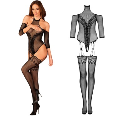 Strój erotyczny koronka bodystocking czarne S/M/L